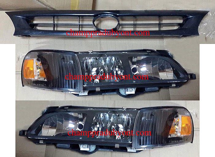 ไฟหน้าเพชร TOYOTA AE100-AE101 91-96 ดำ USA พร้อมมุมดำ และกระจังหน้า
