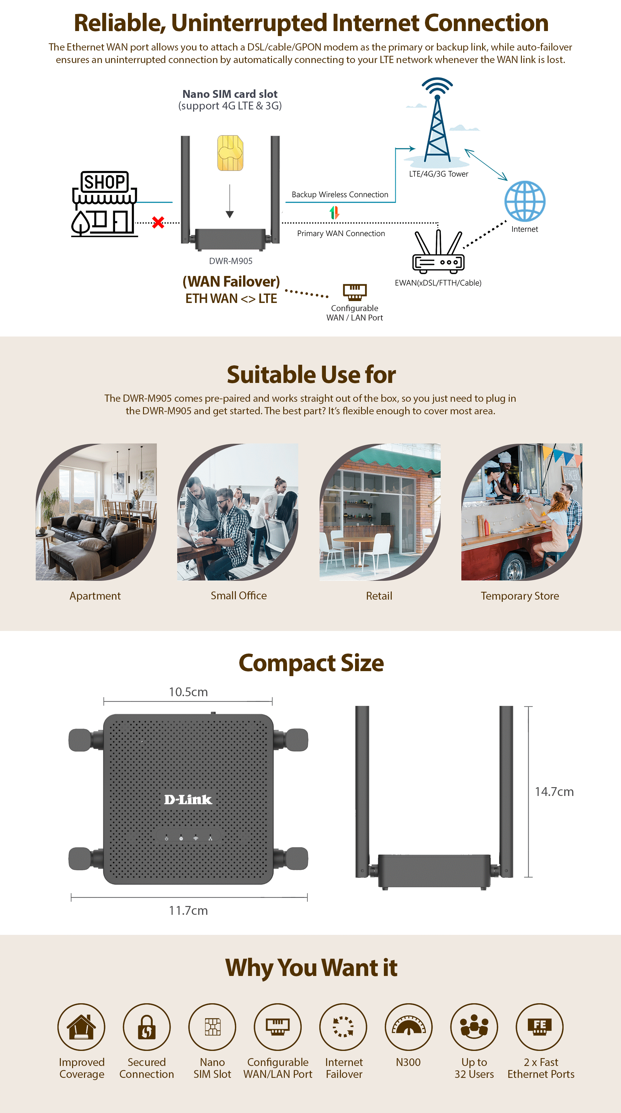 D-LINK DWR-M905 : Wireless N300 4G Router BY BILLIONAIRE SECURETECH DWR-M905