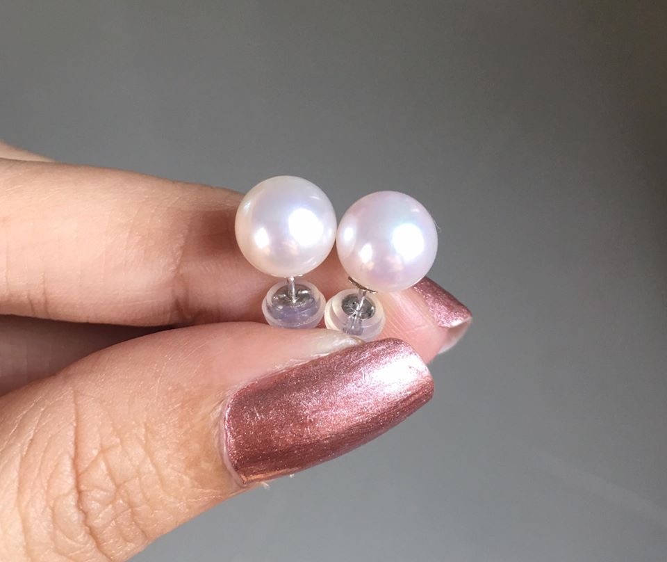 ต่างหูไข่มุกอะโกย่าญี่ปุ่นแท้ 8-8.5 มิล กลม ก้าน 18k AA+