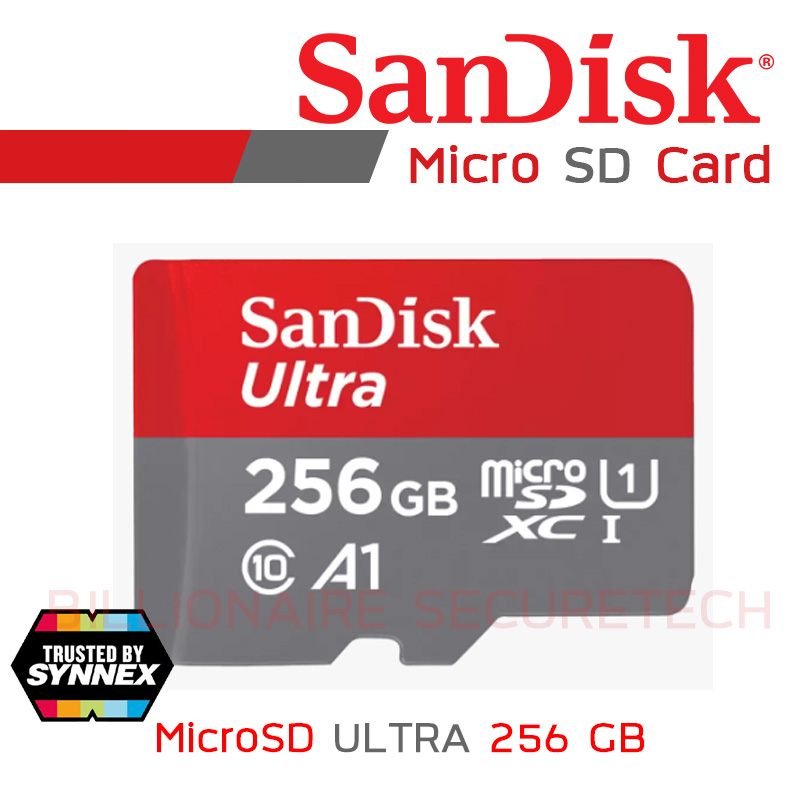 SANDISK SDSQUAC-256G-GN6MA ULTRA A1 MicroSD Card 256 GB (BY SYNNEX) Class 10 BY BILLIONAIRE SECURETECH SANDISK A1 256GB