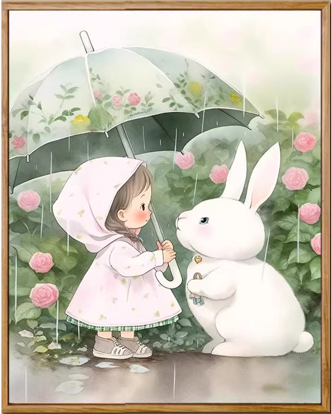 girl-1022 *พร้อมส่ง* ชุดปักครอสติช ลายสาวน้อยกับกระต่าย (ปักเต็มผืนผ้า ไม่มีเดินเส้น ผ้า11CTพิมพ์ลาย ปัก 3 เส้นเล็ก) ขนาด 43*51 ซม. ผ้าครอสติช 11CTพิมพ์ลายปักเต็มลายผ้า ไหมคอตตอน 36 สี ผังลาย เข็ม