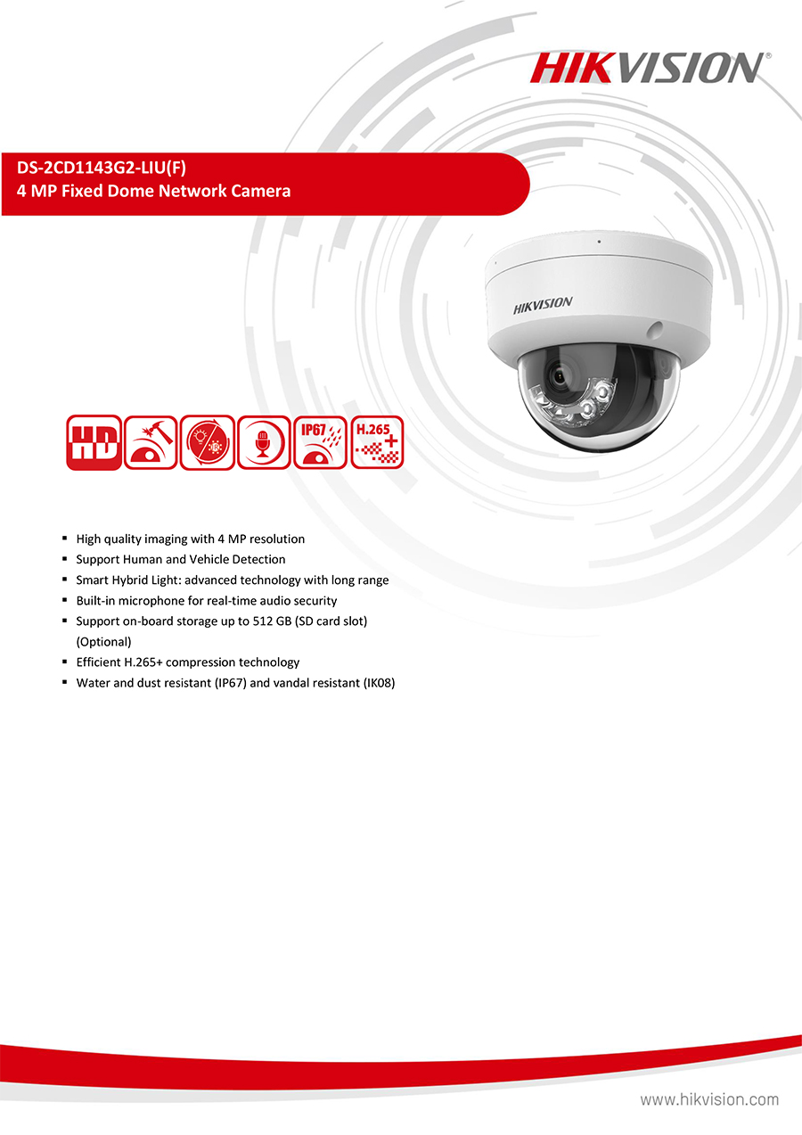 HIKVISION DS-2CD1143G2-LIUF (2.8mm.) IP CAMERA 4MP เลือกปรับโหมดภาพสี 24 ชม.หรือกลางคืนขาวดำได้ มีไมค์ในตัว ใส่การ์ดได้ BY BILLIONAIRE SECURETECH DS-2CD1143G2-LIUF (2.8mm.)