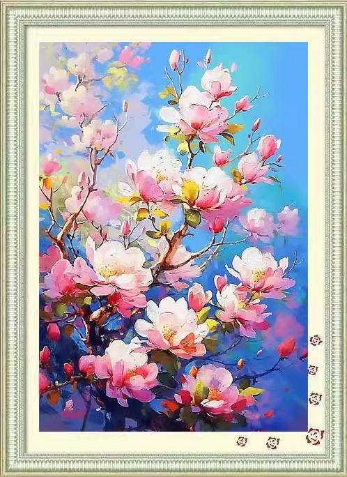 bloom-1019 *สินค้าหมด* ชุดปักครอสติช ลายช่อซากุระ (ปักเต็มผืนผ้า ไม่มีเดินเส้น ผ้า11CTพิมพ์ลาย ปัก 3 เส้นเล็ก) ขนาด 50*70 ซม.ผ้าครอสติช 11CTพิมพ์ลายปักบนผ้า ไหมคอตตอน 18 สี ผังลาย เข็ม