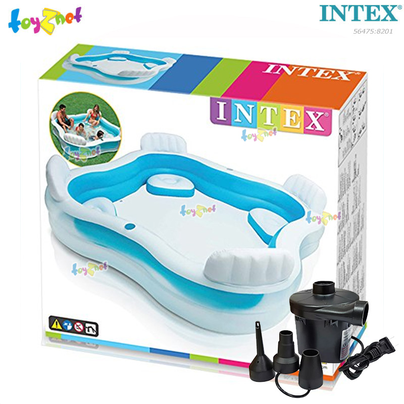 Intex Swim Center Family Lounge Pool 2.29x2.29x0.66 m Light Blue no.56475 + Electric Air Pump