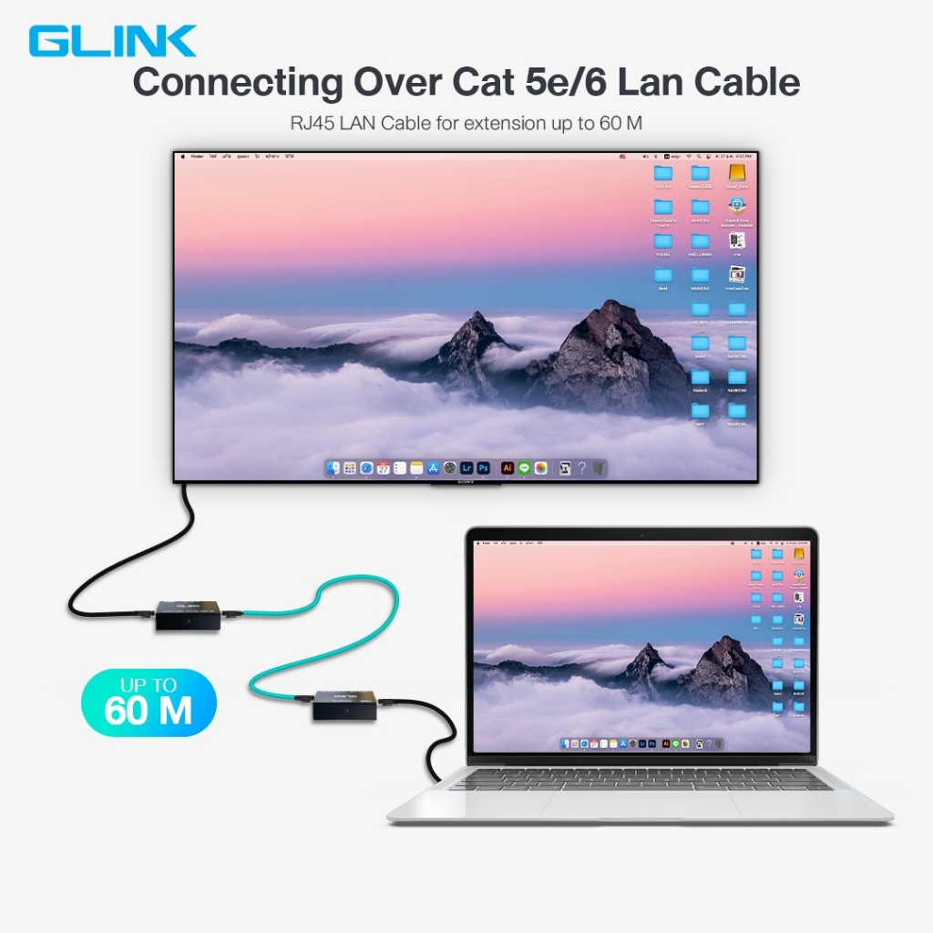 GLINK GL-032 / GL032 HDMI EXTENDER EXTHERNET RJ45 60M Cat5e/Cat6e อุปกรณ์เพิ่มความยาวสาย HDMI ส่งรับ ขยาย สัญญาณ BY BILLIONAIRE SECURETECH GL-032
