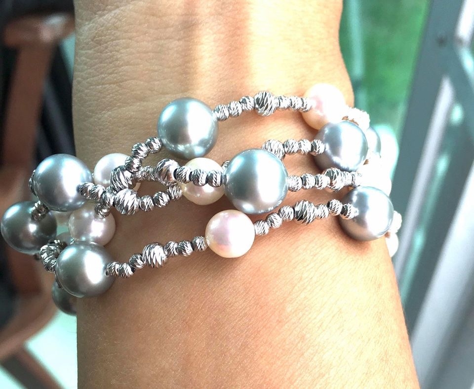 สร้อยคอไข่มุก south sea และ ไข่มุก Akoya japan ขนาด 9-10,7-7.5 มิล ร้อยสลับเม็ดเงินแท้ ความยาว 32 นิ้ว