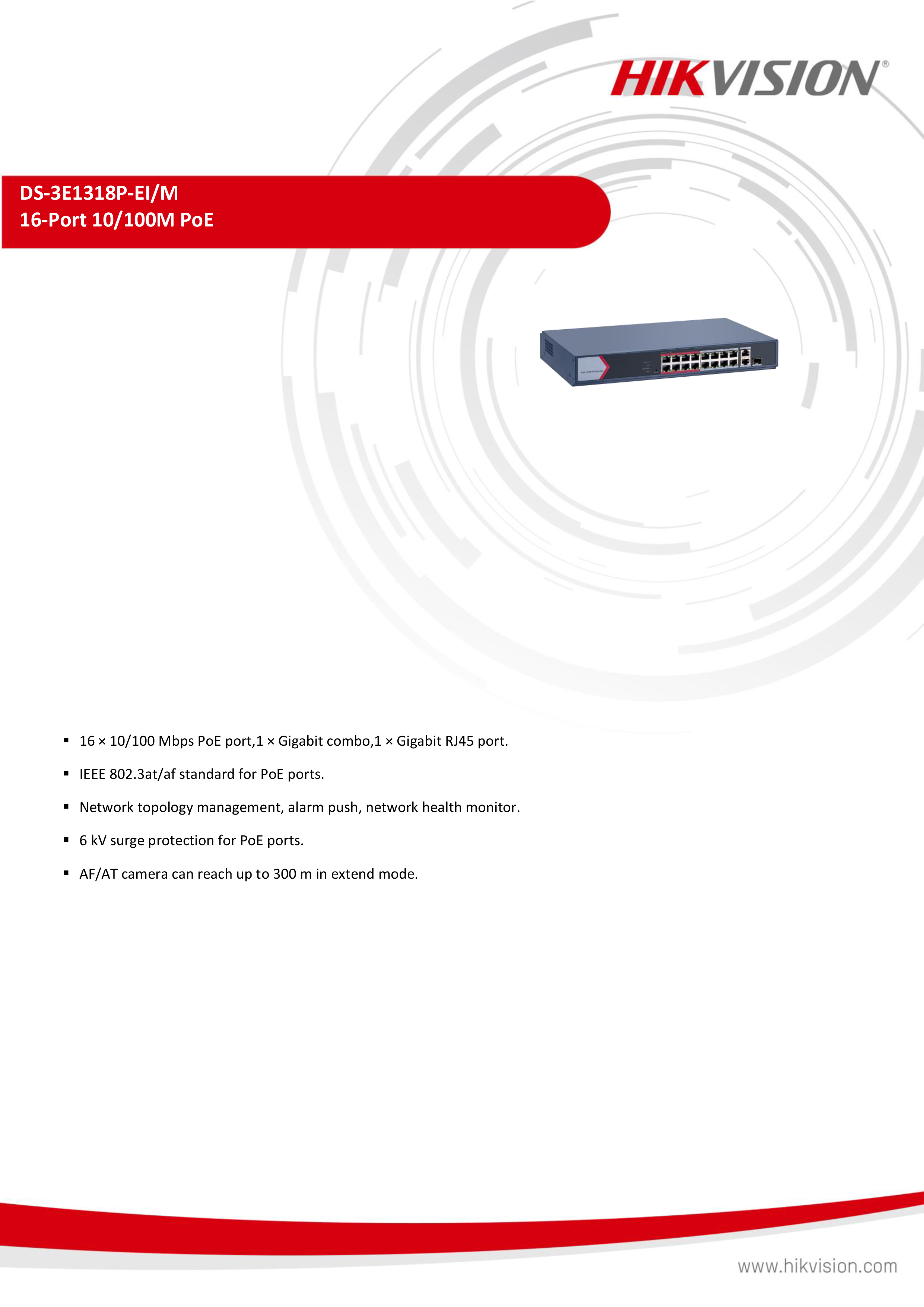 HIKVISION DS-3E1318P-EI/M : 16 Port Fast Ethernet Smart POE Switch BY BILLIONAIRE SECURETECH DS-3E1318P-EI/M