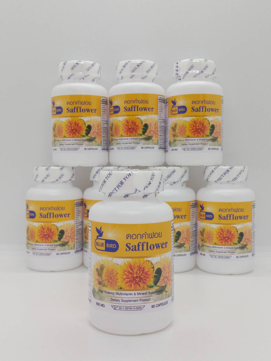 ดอกคำฝอย Safflower ตรา บลูเบิร์ด ขนาด 600 มิลลิกรัม 60 แคปซูล
