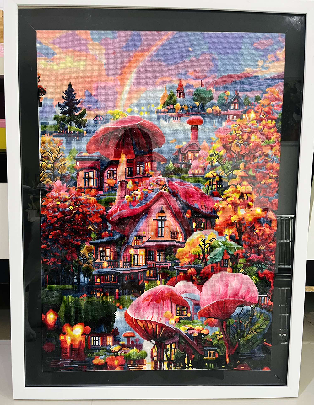 home-1130 *สินค้าหมด* ชุดปักครอสติช ลายหมู่บ้านสายรุ้ง (ปักเต็มผืนผ้า ไม่มีเดินเส้น ผ้า11CTพิมพ์ลาย ปัก 3 เส้นเล็ก) ขนาด 61*82 ซม.ผ้าครอสติช 11CTพิมพ์ลายปักบนผ้า ไหมคอตตอน 57 สี ผังลาย เข็ม