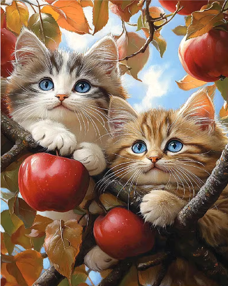 cat-1102 *สินค้าหมด* ชุดปักครอสติช ลายแมวน้อยแอปเปิ้ล (ปักเต็มผืนผ้า ไม่มีเดินเส้น ผ้า11CTพิมพ์ลาย ปัก 3 เส้นเล็ก) ขนาด 50*65 ซม.ผ้าครอสติช 11CTพิมพ์ลายปักบนผ้า ไหมคอตตอน 35 สี ผังลาย เข็ม