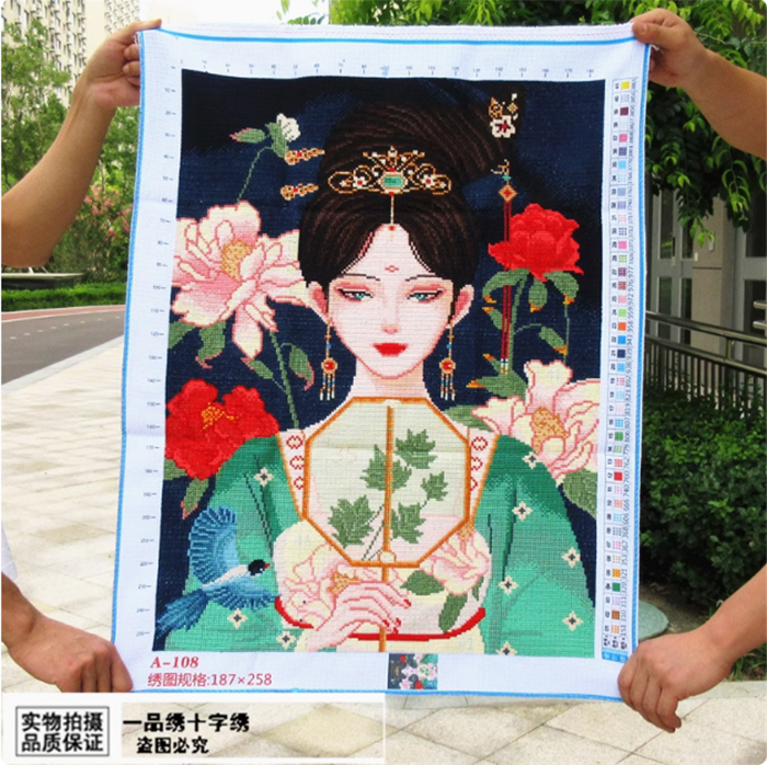 lady-1121 *สินค้าหมด* ชุดปักครอสติช ลายสาวงามจีน (ปักเต็มผืนผ้า ไม่มีเดินเส้น ผ้า11CTพิมพ์ลาย ปัก 3 เส้นเล็ก) ขนาด 55*74 ซม.ผ้าครอสติช 11CTพิมพ์ลายปักบนผ้า ไหมคอตตอน 39 สี ผังลาย เข็ม