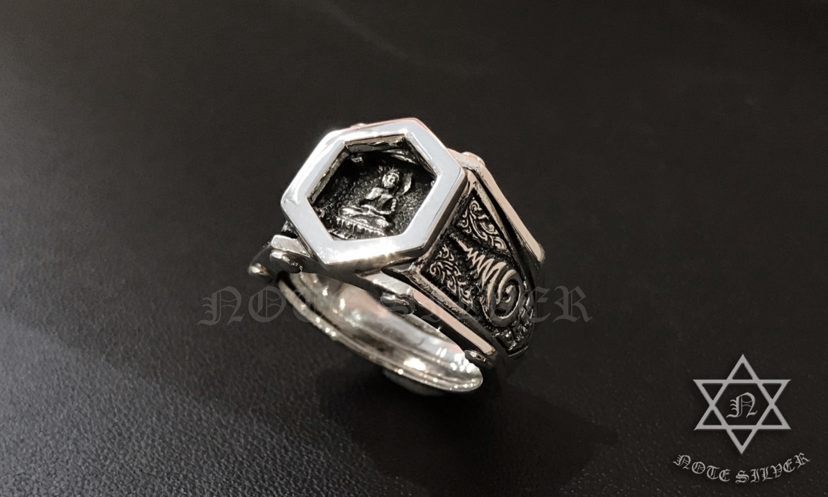 กรอบแหวน เงินแท้ กรอบแหวนหลวงพ่อรวย Sterling silver 925 NSRG2208