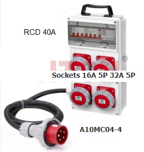 A10MC04-4 กล่องปลั๊กกระจายไฟ 16A 5P=2, 32A 5P=2 IP67 Slope outlet