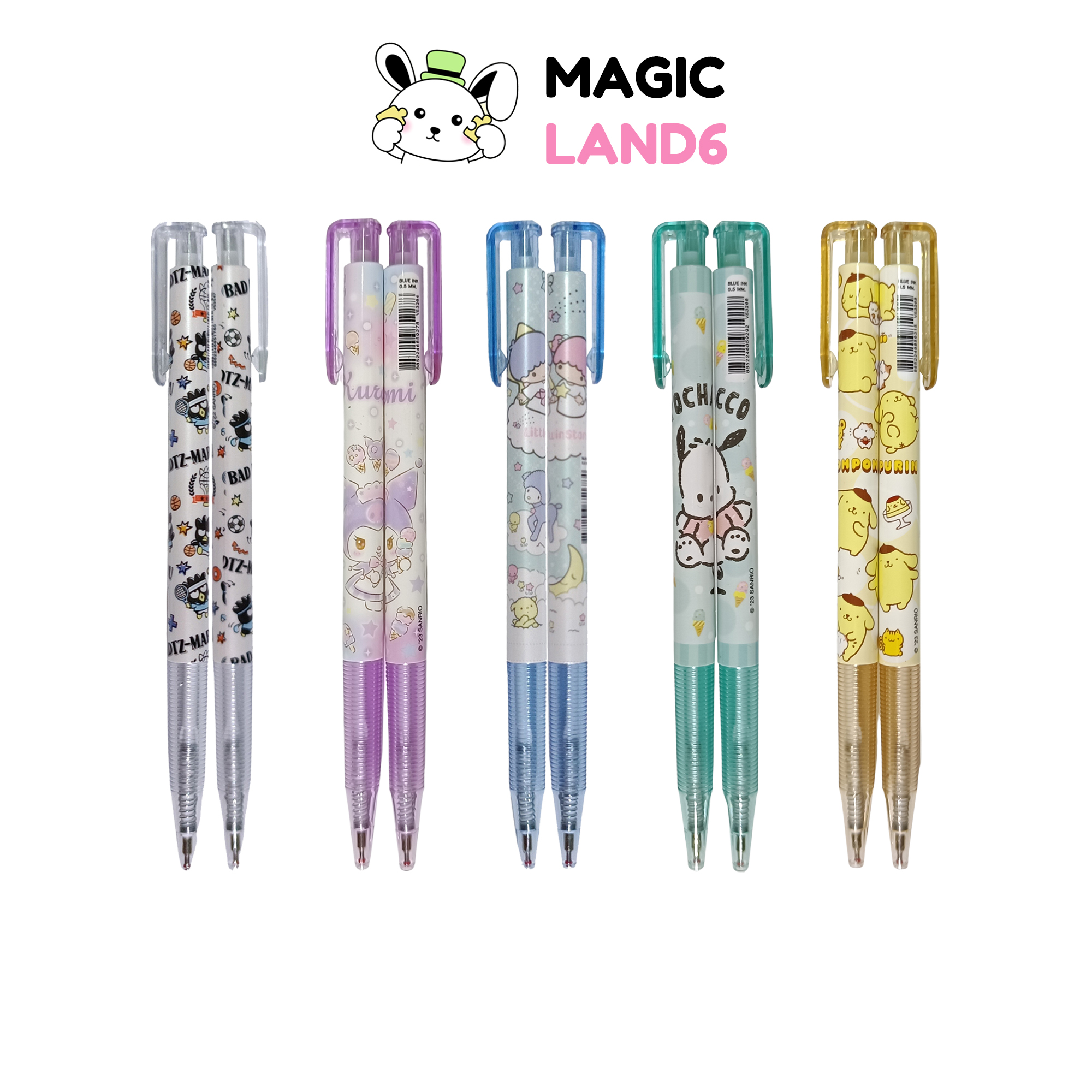 Pen Blue Sanrio Characters ปากกาแบบกด หมึกสีน้ำเงิน ขนาด 0.5 mm ลายการ์ตูน ลิขสิทธิ์ซานริโอ