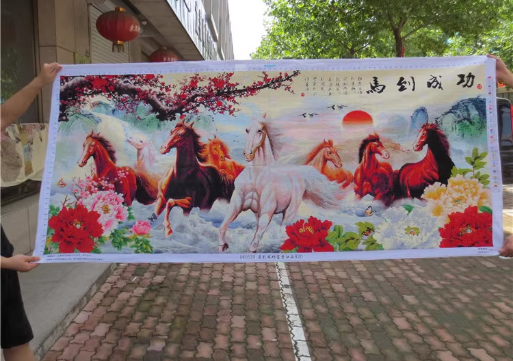 maa-1100 *สินค้าหมด* ชุดปักครอสติช ลาย 8 อาชา (ปักเต็มผืนผ้า รุ่นไหมคอตตอน ผ้า11CTพิมพ์ลาย ปัก 3 เส้นเล็ก) ขนาดใหญ่ 153*72 ซม.ผ้าครอสติช 11CTพิมพ์ลายปักบนผ้า ไหมคอตตอน 59 สี ผังลาย เข็ม