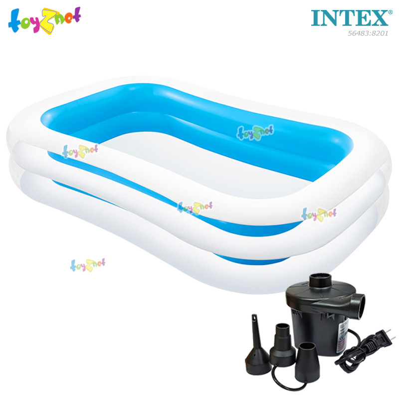 Intex Family Pool 2.62x1.75x0.56 m Light blue no.56483 + Elec. Air Pump.