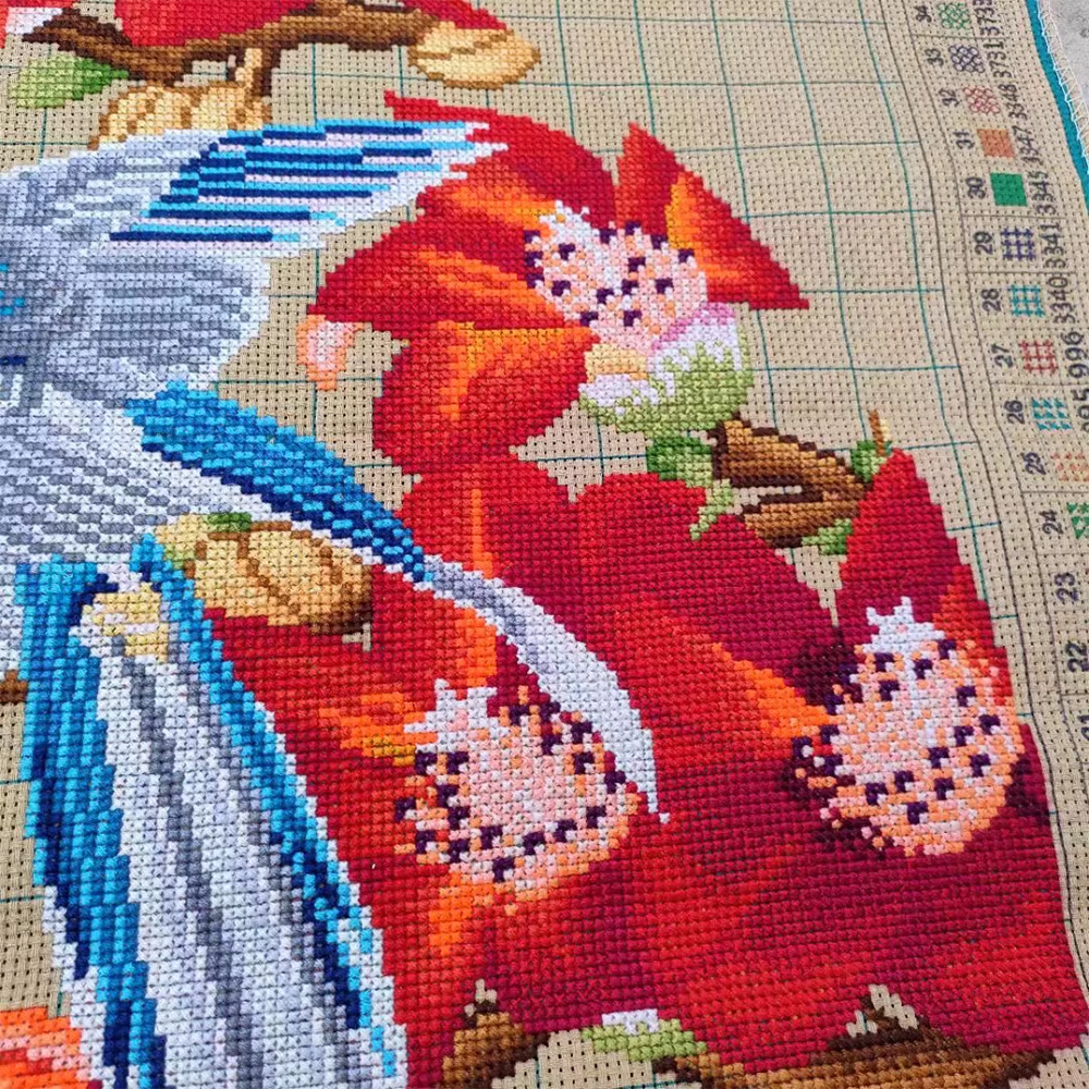 bird-1116 *สินค้าหมด* ชุดปักครอสติช ลายนกคู่เกาะช่อแมกโนเลีย (ไม่มีเดินเส้น ผ้า11CTพิมพ์ลาย สีน้ำตาล ปัก 3 เส้นเล็ก) ขนาด 49*49 ซม.ผ้าครอสติช 11CTสีน้ำตาล ไหมคอตตอน 34 สี ผังลาย เข็ม