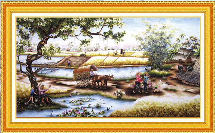 view-1141 *สินค้าหมด* ชุดปักครอสติช ลายวิถีทำนา (ผ้า11CTพิมพ์ลาย ปัก 3 เส้นเล็ก) ขนาด 102*60 ซม.ผ้าครอสติช 11CTพิมพ์ลายปักบนผ้า ไหมคอตตอน 46 สี ผังลาย เข็ม