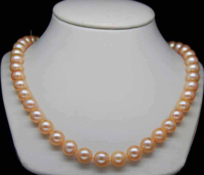 ชุดไข่มุกแท้ สร้อยคอ และ สร้อยข้อมือ ขนาด 8.5-9.5 มิล สีส้ม