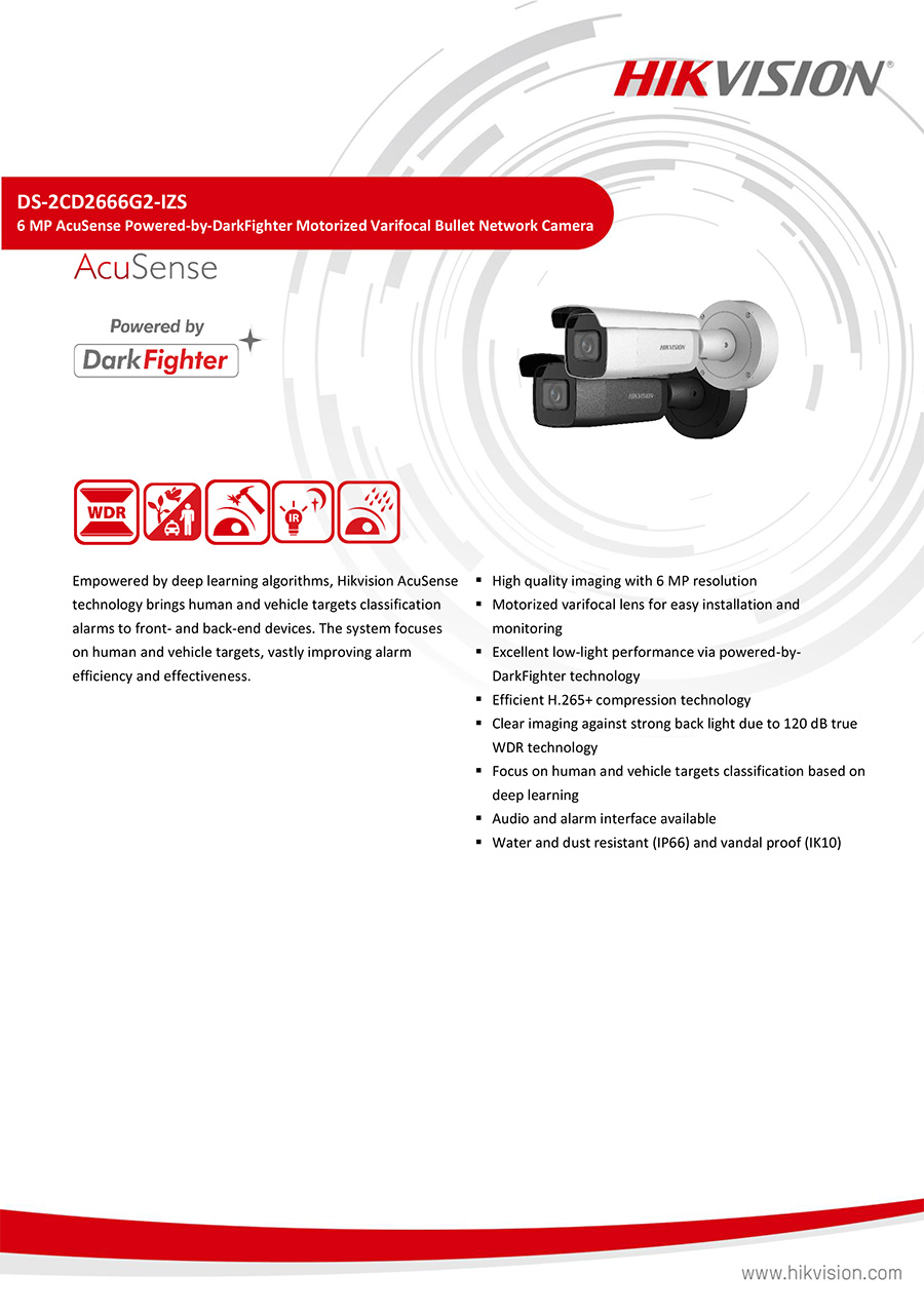 HIKVISION DS-2CD2666G2-IZS (2.8-12 mm.) กล้องวงจรปิดระบบ IP 6MP AcuSense Motorized Varifocal , IR 60 M., POE BY BILLIONAIRE SECURETECH DS-2CD2666G2-IZS