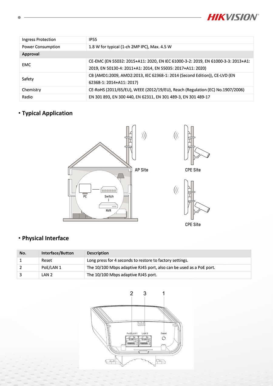 HIKVISION DS-3WF1000-EI-2N 2.4Ghz 300Mbps 1KM Wireless Bridge Kit 7dBi 2 x 2 MIMO antenna BY BILLIONAIRE SECURETECH DS-3WF1000-EI-2N