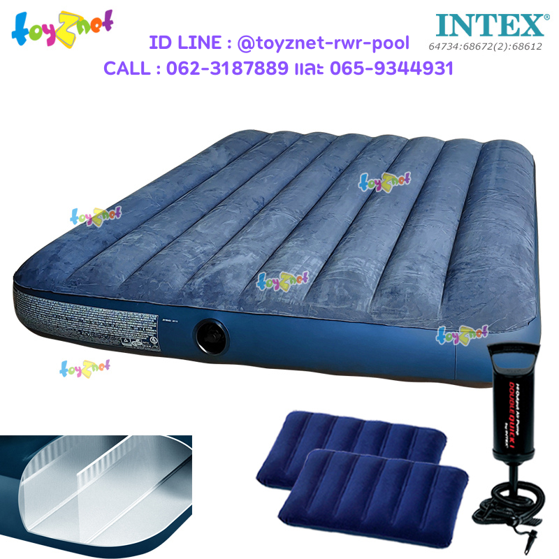 Intex New Structure - More Comfortable Dura-Beam Fiber-Tech Airbed 5ft (Queen) 1.52x2.03x0.25 m Midnight Green no.64734 + 2 Pillows & DQI Air Pump