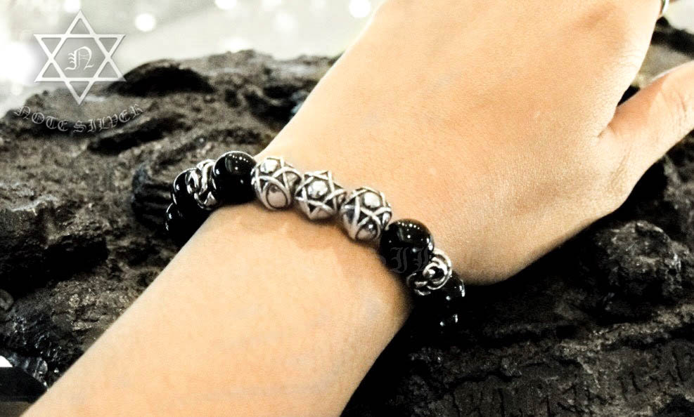 นิล มิกซ์หมุดเงินแท้ดาวหกแฉก Star of David คั่นด้วยโดนัทเงินแท้ลายกราฟฟิก NSSD1568