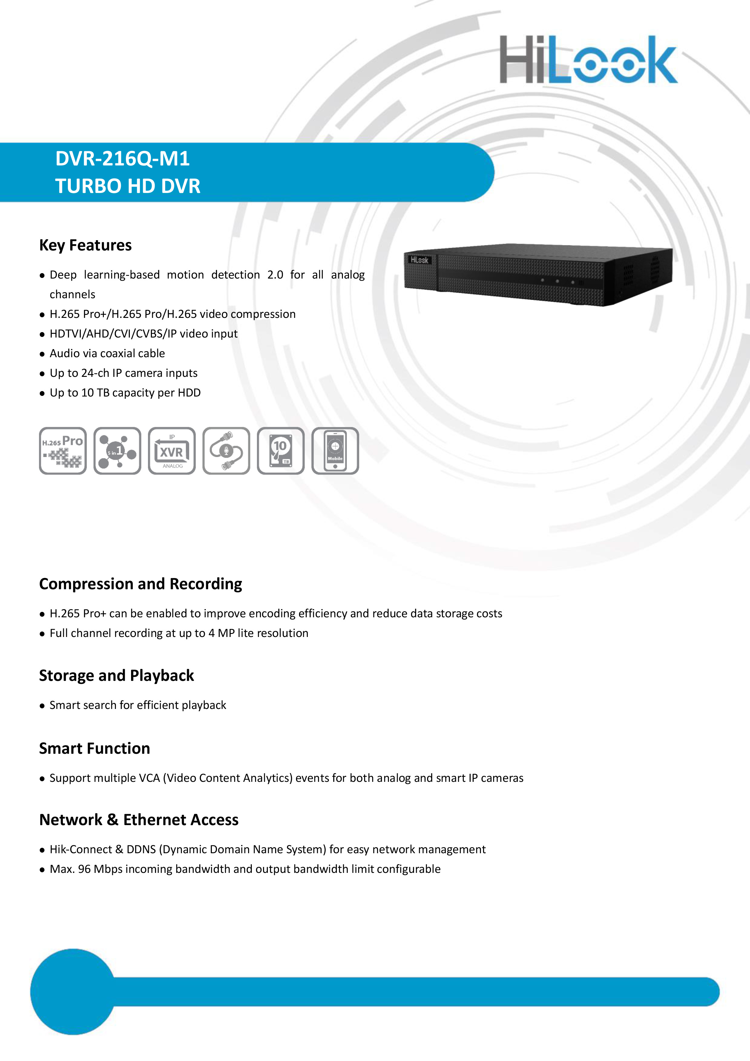 HILOOK DVR-216Q-M1(C) เครื่องบันทึกกล้องวงจรปิดสำหรับกล้องระบบ HD 16 CH 1080P H.265+ BY BILLIONAIRE SECURETECH DVR-216Q-M1(C)