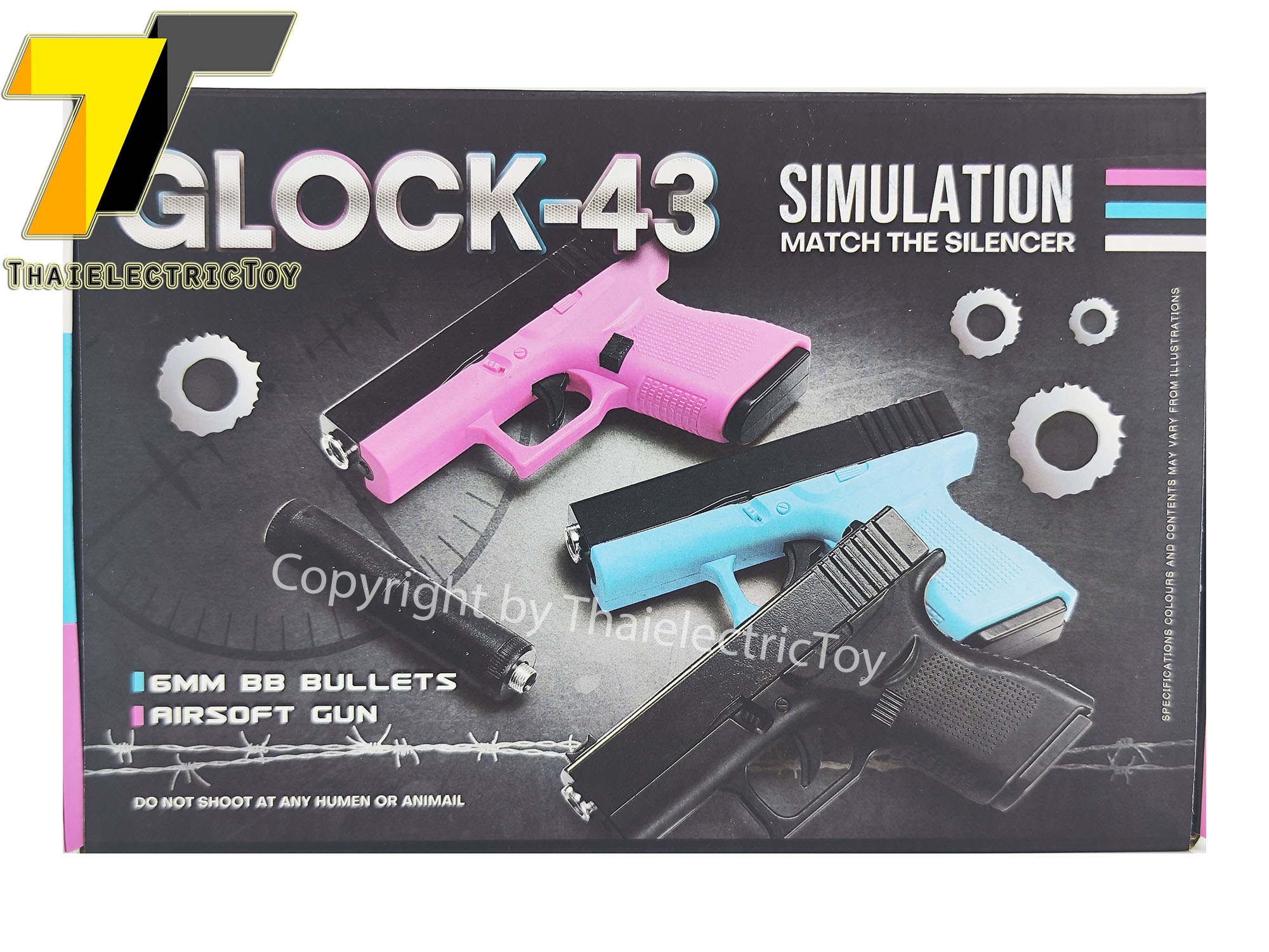 ปืนอัดลมเหล็ก Glock 43 ชักยิงทีล่ะนัด ลำกล้องยาว 6 นิ้ว หนัก 222 กรัม ใช้ลูกกระสุนพลาสติก 6 มิล