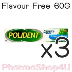 (ซื้อ3 ราคาพิเศษ) Polident Flavour Free Denture Adhesive Cream 60 G โพลิเดนท์ (ครีมติดฟันปลอม ชนิดไร้กลิ่น)