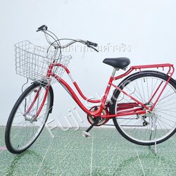 จักรยานแม่บ้านญี่ปุ่น - ล้อ 26 นิ้ว - เกียร์ 6 สปีด - ไฟหน้าอัตโนมัติ - สีแดง [จักรยานมือสอง]