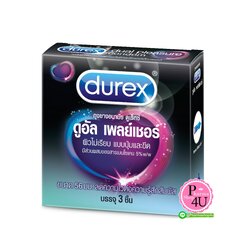 Durex Dual Pleasure (3ชิ้น) ถุงยางอนามัยดูเร็กซ์ ดูอัล เพลย์เชอร์ ผิวไม่เรียบ มีปุ่มและขีดสลับกัน ขนาด 56มม.