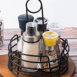 ตะกร้าเหล็กใส่ของ จัดระเบียบบ้าน ใส่ขวดซอส ขนม มีหูจับ ที่ใส่ซอสบนโต๊ะ ที่ใส่ซอส - Seasoning Rack