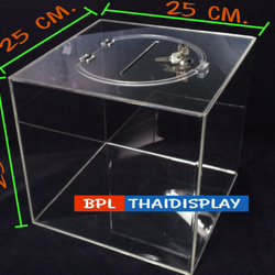 กล่องจับรางวัลอะครีลิค รุ่นฝาบน-รูหยอดบน ขนาด25cm.
