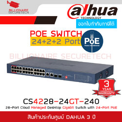DAHUA CS4228-24GT-240 28-Port Cloud Managed Desktop Gigabit Switch with 24-Port PoE 240W BY BILLIONAIRE SECURETECH CS4228-24GT-240