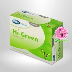 Mega We Care Hi-Green เมก้า วีเเคร์ ไฮ-กรีน (ผลิตภัณฑ์เสริมอาหาร) #ชาเขียวสกัด (1กล่อง/30เเคปซูล)