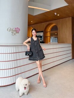 Korea Dress เดรสทรงปล่อย แขนกุด คอเย็บโบว์