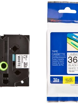 เทปพิมพ์อักษร BROTHER 36 mm. - อักษรดำพื้นขาว TZE-261