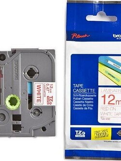 เทปพิมพ์อักษร BROTHER 12 mm. - อักษรแดงพื้นขาว TZE-232