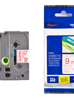 เทปพิมพ์อักษร BROTHER 9 mm. - อักษรแดงพื้นขาว TZE-222