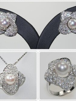 ชุดเซ็ตตัวเรือนไข่มุกแท้ ดอกไม้