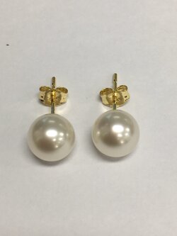 ต่างหูไข่มุกแท้ 7-7.5 มิล กลม ก้านทอง 14k