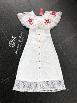 Vintage Dress เดรสปาดไหล่แสนสวย (ขาว)