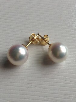 ต่างหูไข่มุกอะโกย่าญี่ปุ่นแท้ 9.5-10.0 มิล กลม ก้านทอง 14k AAA