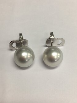 ต่างหูไข่มุก south sea 11-12 มิล ตัวเรือนเงินแท้ สีขาวซิลเวอร์ เกรด AA++