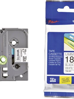 เทปพิมพ์อักษร BROTHER 18 mm. - อักษรดำพื้นขาว TZE-241