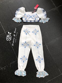 Vintage Set Top+Pant เซ็ทเสื้อครอปแขนพองกับกางเกงขายาวเอวสูง