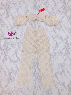 Korea Set เซ็ทเสื้อแขนพองกับกางเกงขายาวสุดแซ่บ (ครีม)