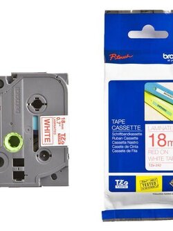เทปพิมพ์อักษร BROTHER 18 mm. - อักษรแดงพื้นขาว TZE-242