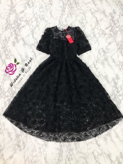 Sleep over sleep Dress เดรสลูกไม้3Dแขนพองแสนสวย (ดำ)